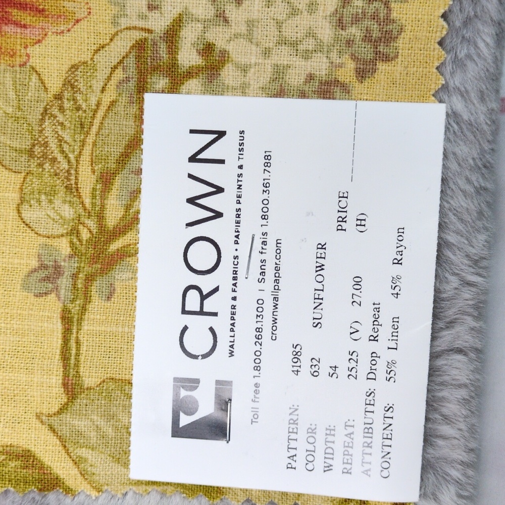 Crown Sunflower Yellow Floral Linen Blend Fabric - Picture 2 of 3